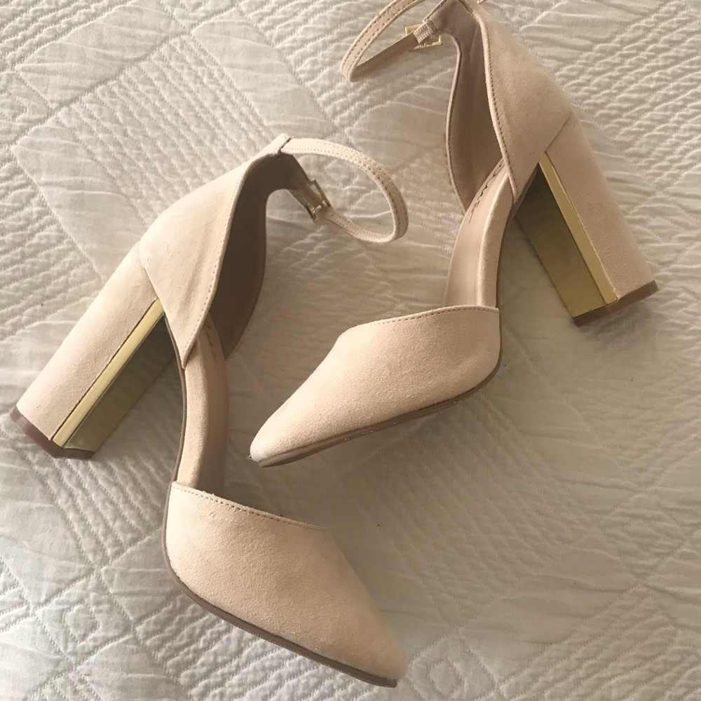 Block Heels | Lulus | Nude Suede Ankle Strap Heels